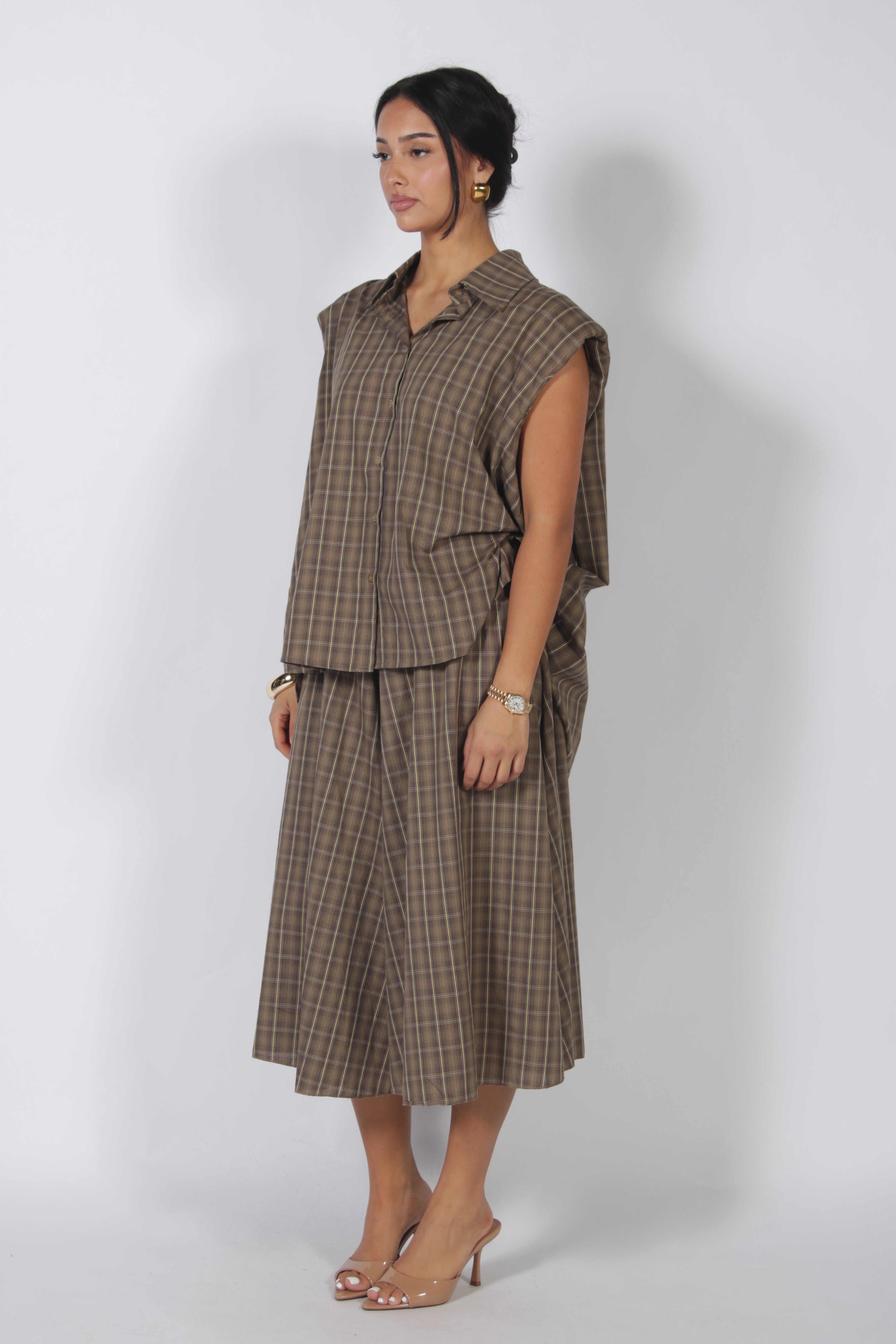 Flannel short set Coffee