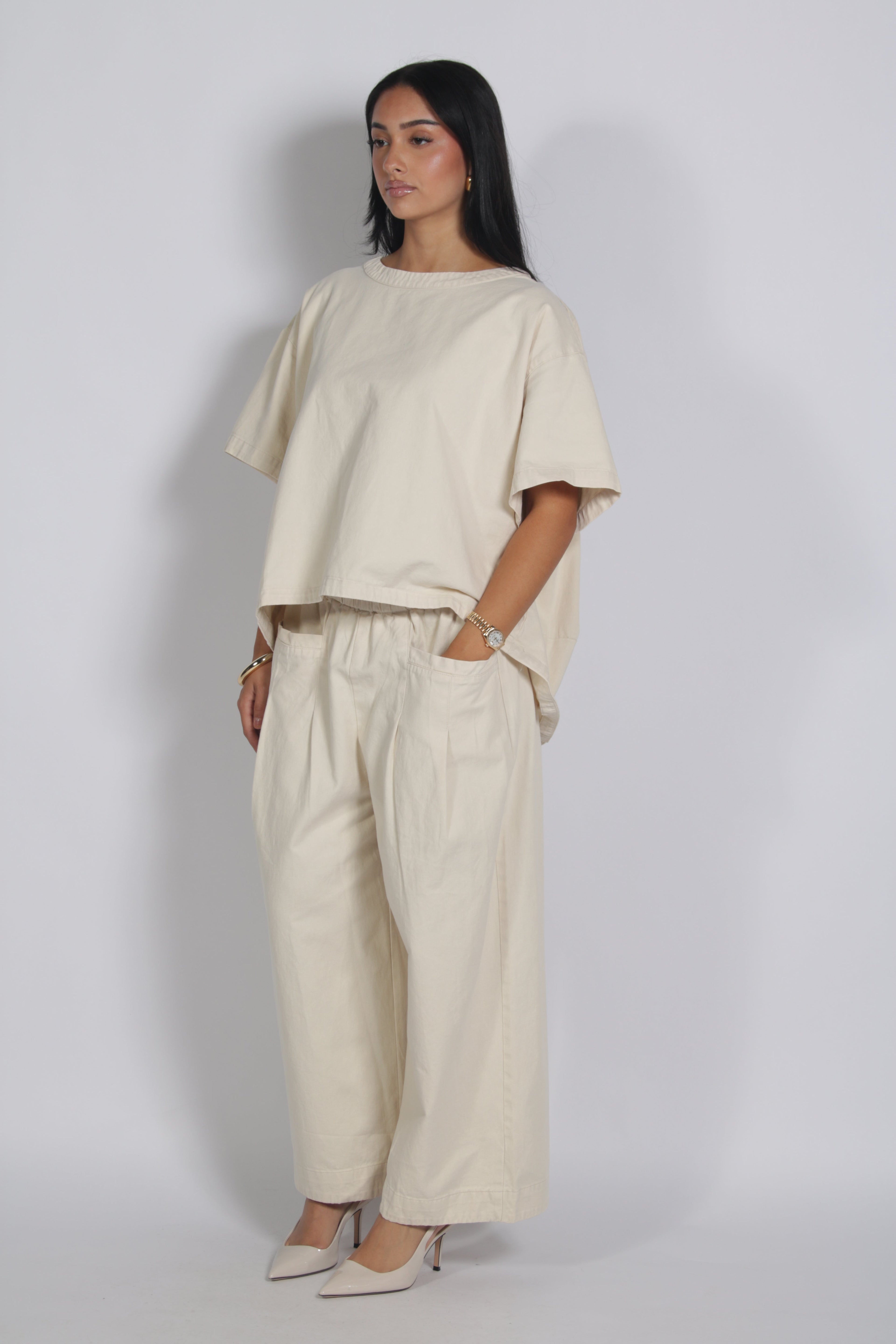 Jean set Cream
