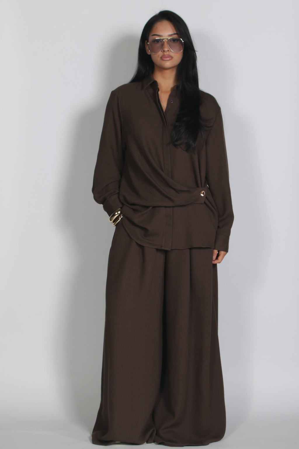 Linnen twinset Brown