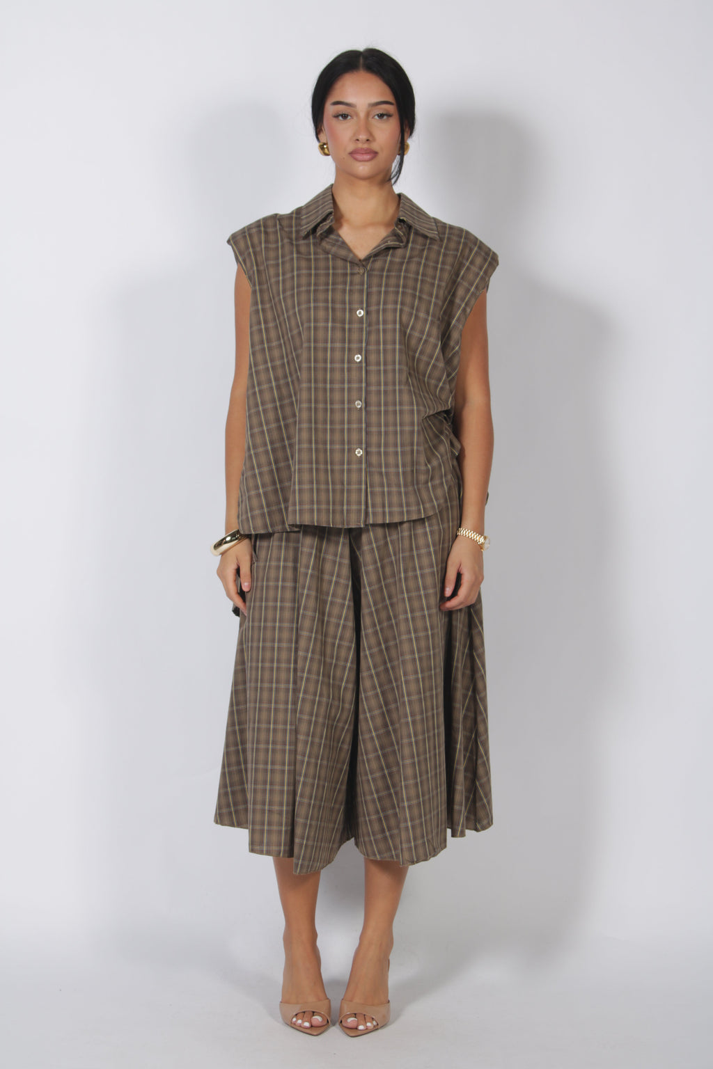 Flannel short set Coffee