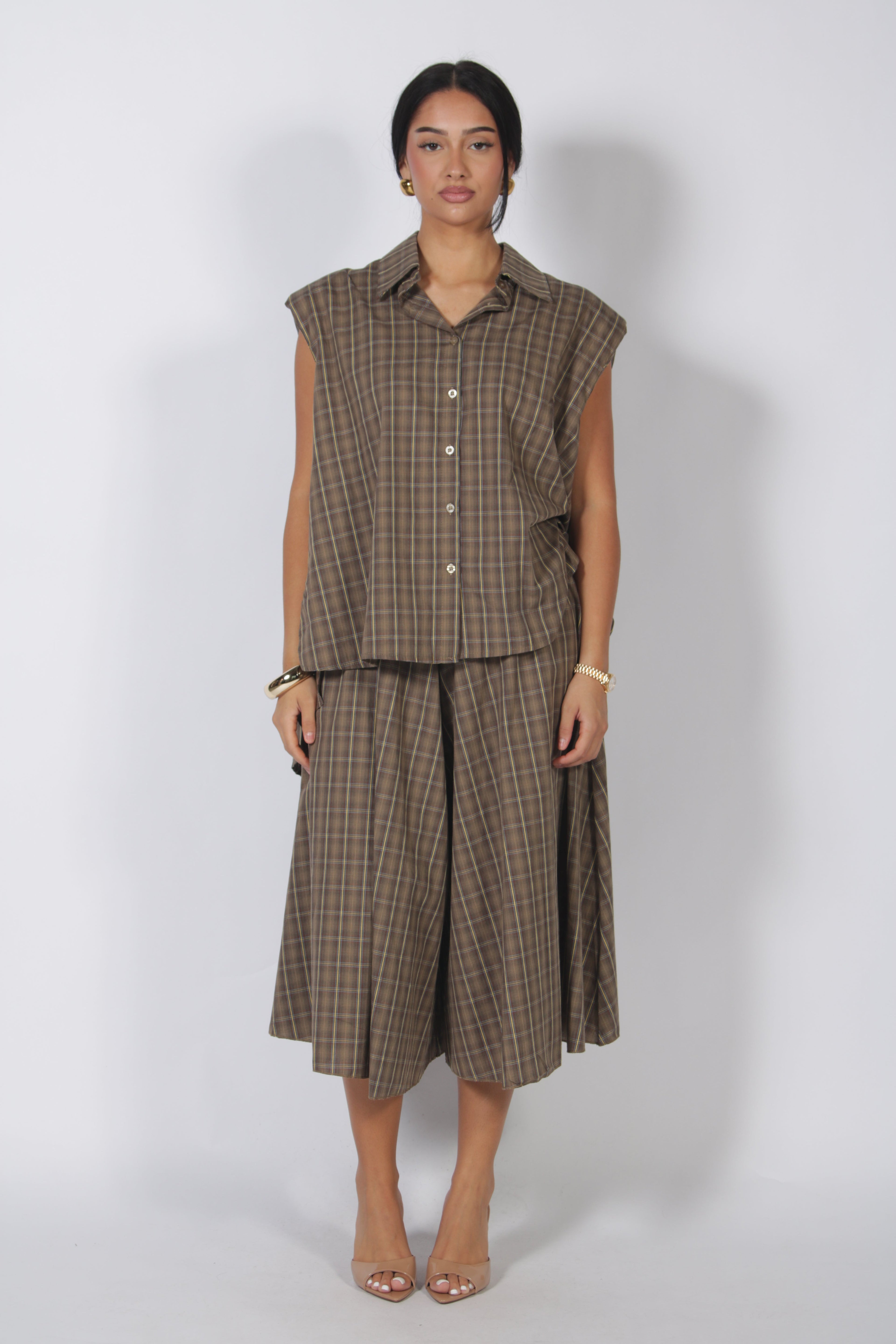 Flannel short set Coffee