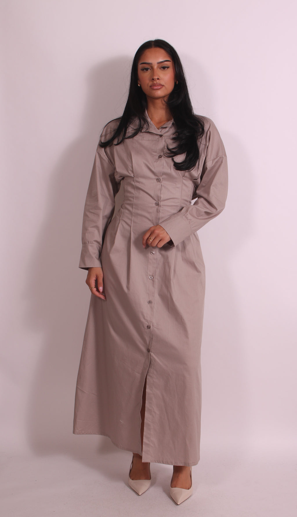 Snatched Blouse Dress Beige