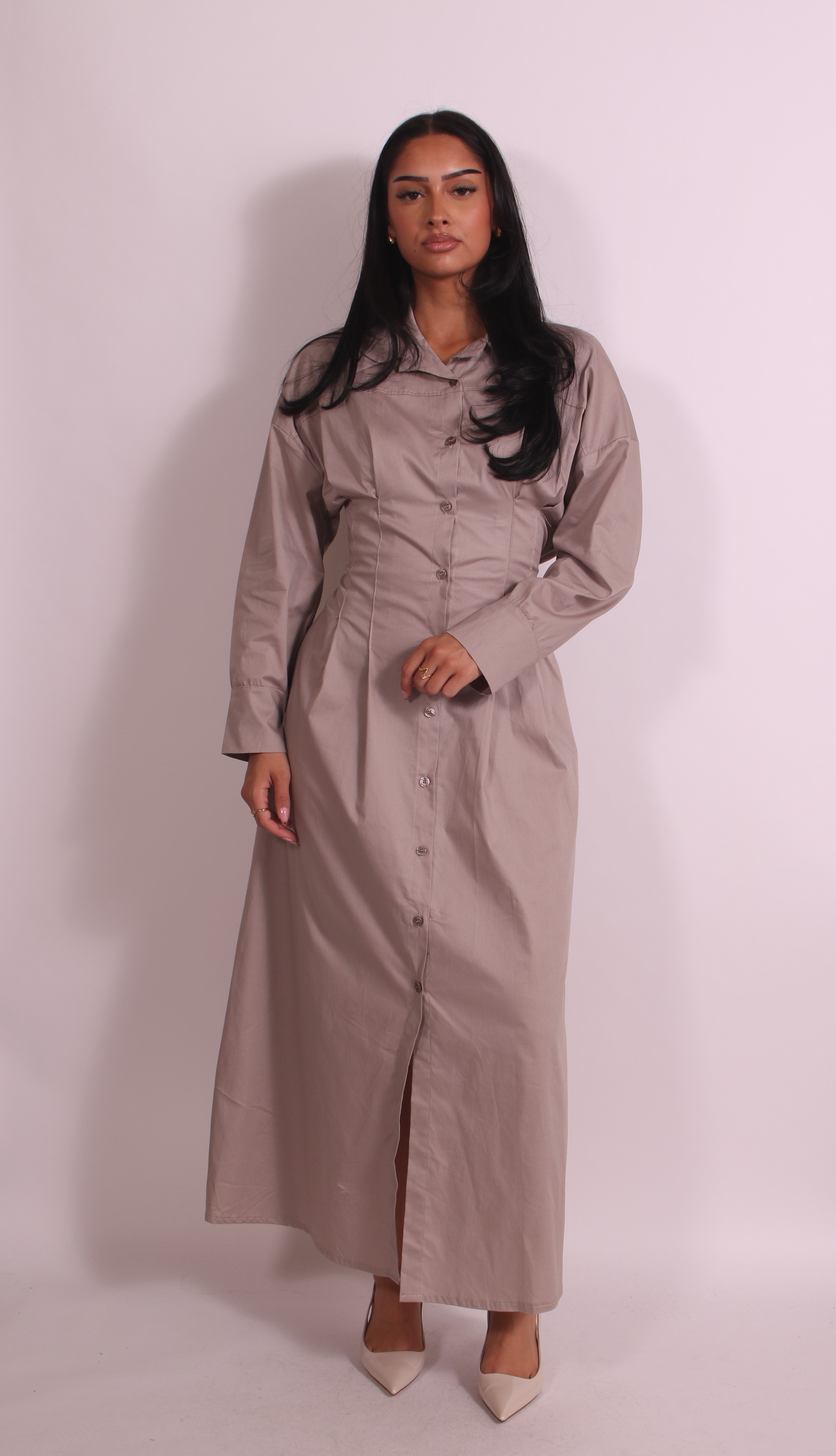 Snatched Blouse Dress Beige