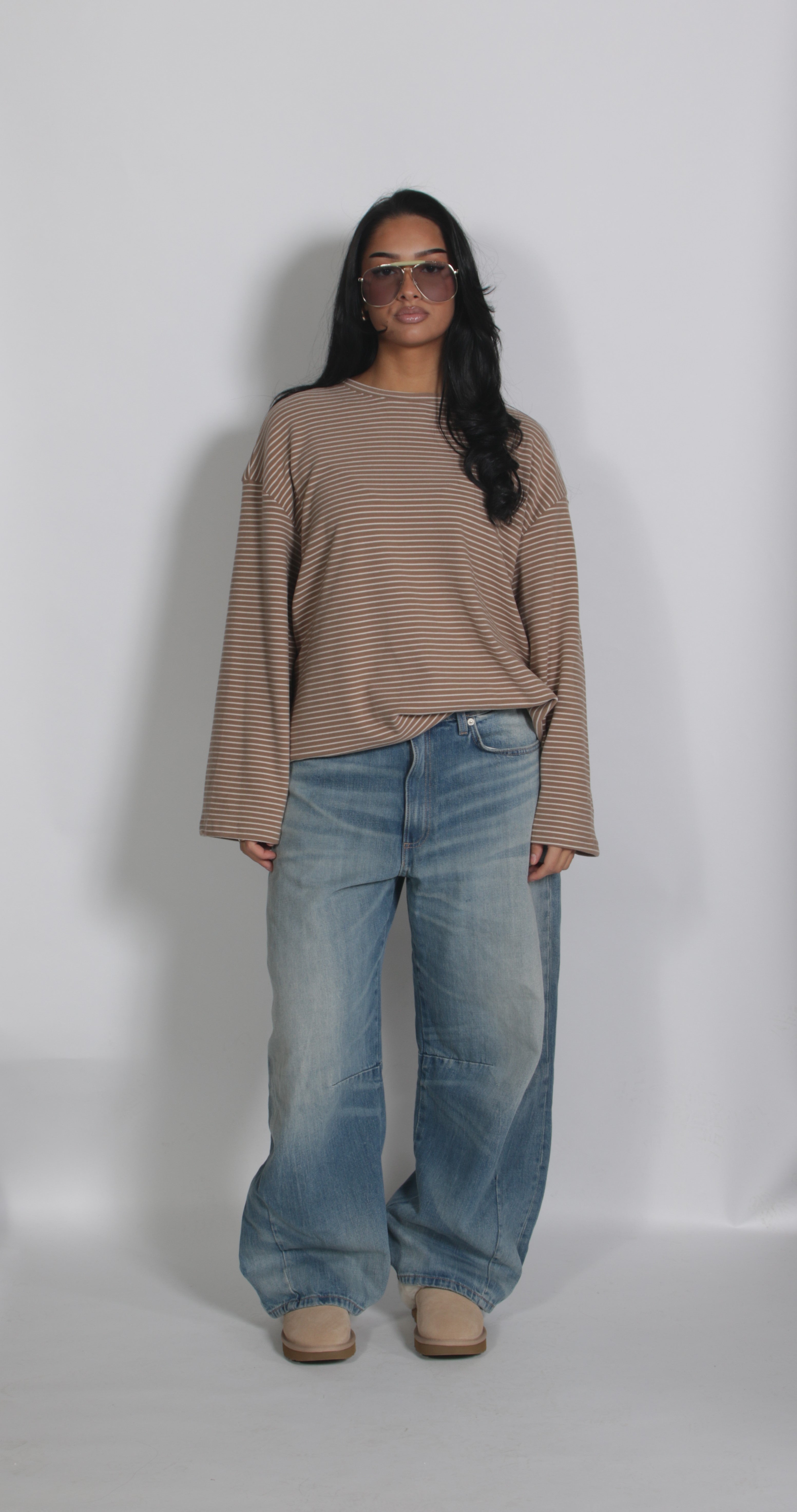 Velours striped shirt Taupe