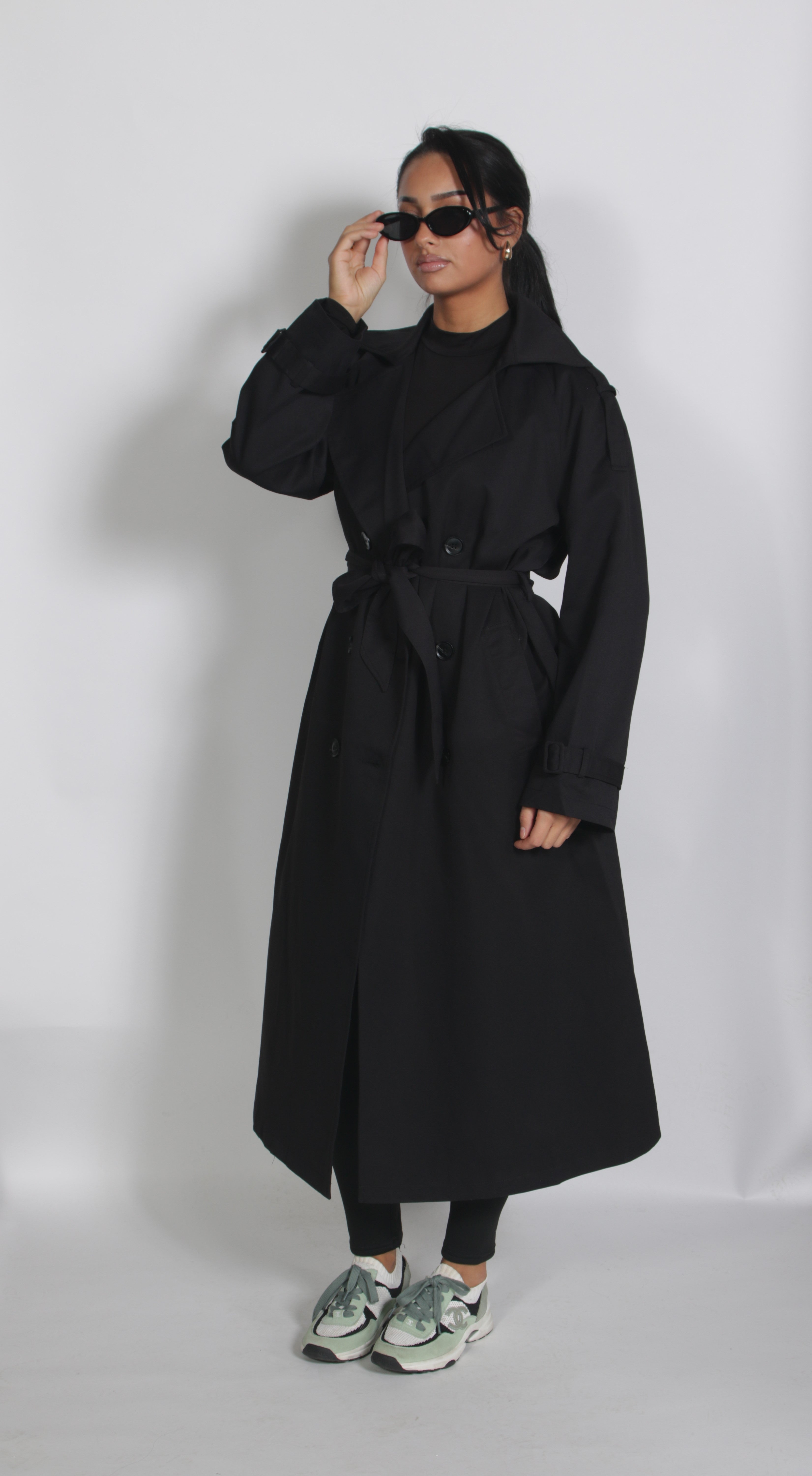 Maxi trenchcoat Black
